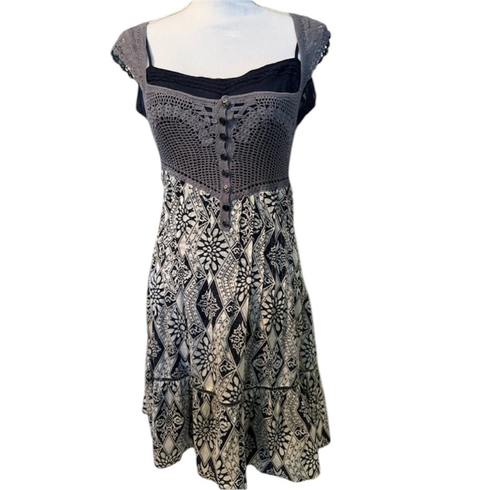 Free People 2 piece Sundress Silk Slip. Crochet top and back. Size 8. Blue Lace - Picture 2 of 14